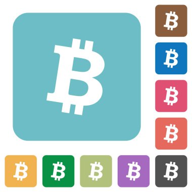 Bitcoin dijital cryptocurrency beyaz düz simgeler renk üzerinde yuvarlak kare arka planlar