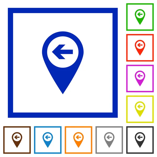 Previous Target Gps Map Location Flat Color Icons Square Frames — Stock Vector