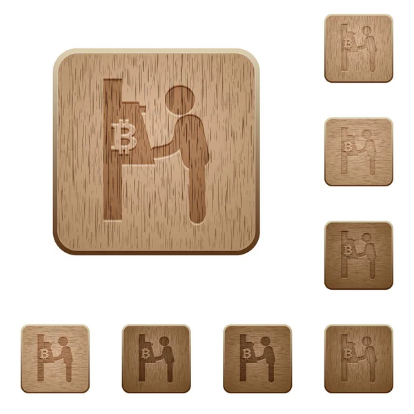 Bitcoin Cash Machine Rounded Square Carved Wooden Button Styles — Stock Vector