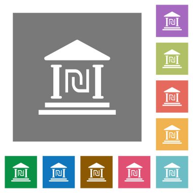 İsrail Yeni Şekeli banka office düz simgeler basit renkli kare arka planlar