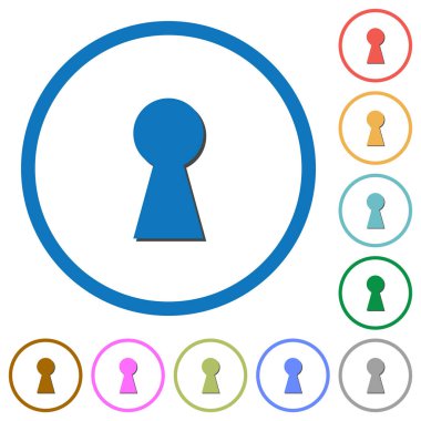 Yuvarlak anahtar deliği düz renk vektör simgeler gölgelerde ile özetliyor beyaz arka plan üzerinde