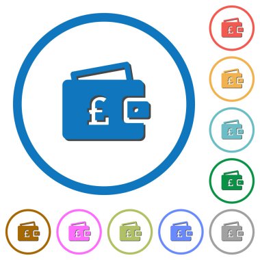 Yuvarlak Lirası cüzdan düz renk vektör simgeler gölgelerde ile özetliyor beyaz arka plan üzerinde