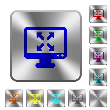 Yuvarlatılmış kare parlak çelik düğmeler üzerinde oyulmuş simgeler görünümünde tam ekran için değiştirme