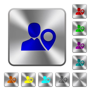 Kullanıcı konumu simgeler yuvarlatılmış kare parlak çelik düğmeler üzerinde kazınmış.