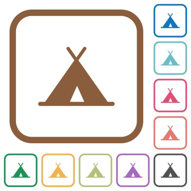 Çadır basit simgeler renkli kare kare beyaz arka plan üzerinde yuvarlak