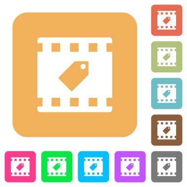 Film düz simgeler Yuvarlatılmış kare canlı renkli arka planlar üzerinde tag.