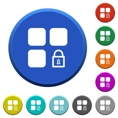 Kilit bileşeni yuvarlak renk eğimli düğmeleri ile pürüzsüz yüzeylerde ve düz beyaz simgeler