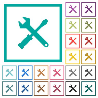 Araç kiti düz renk simgeleri beyaz arka plan üzerinde çeyreği çerçevelerle