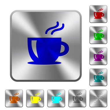 Kapuçino simgeler Yuvarlatılmış kare parlak çelik düğmeler üzerinde kazınmış.