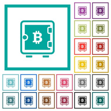 Bitcoin güçlü bir kutu düz renk simgeleri beyaz arka plan üzerinde çeyreği çerçeveli