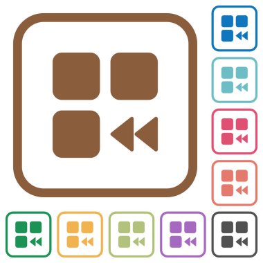 Bileşen hızlı geri basit simgeler renkli kare kare beyaz arka plan üzerinde yuvarlak