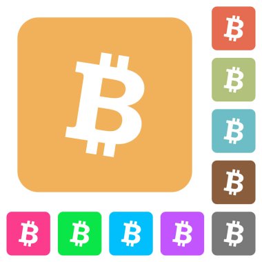 Bitcoin dijital cryptocurrency düz simgeleri Yuvarlatılmış kare canlı renkli arka planlar.