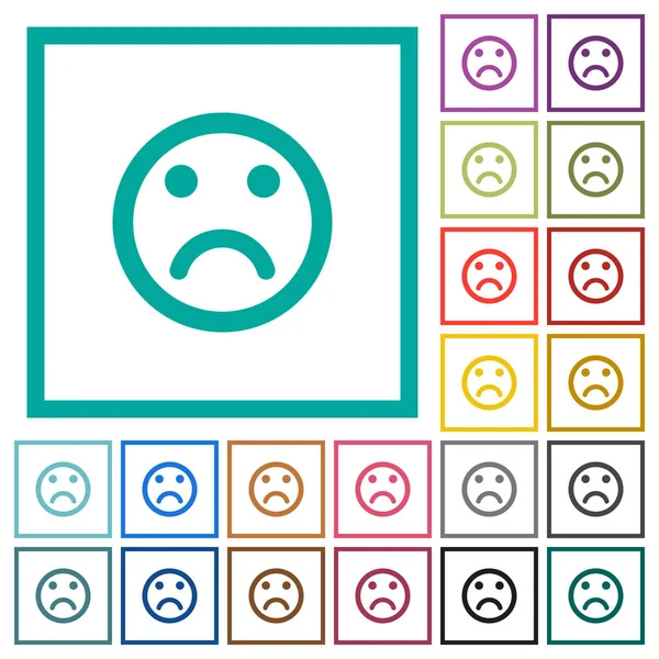 Ícones Cores Planas Emoticon Triste Com Quadros Quadrantes Fundo Branco —  Vetores de Stock