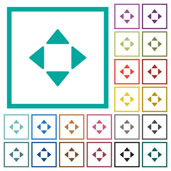 Flèches Contrôle Icônes Couleur Plates Avec Cadres Quadrants Sur Fond — Image vectorielle