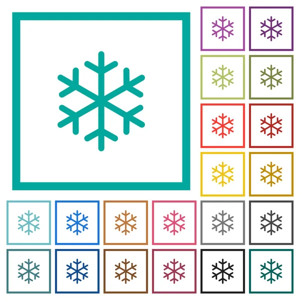 Single Snowflake Flat Color Icons Quadrant Frames White Background — Stock Vector