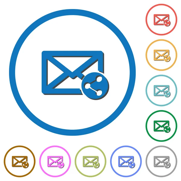 Aandeel Mail Egale Kleur Vector Iconen Met Schaduwen Ronde Contouren — Stockvector