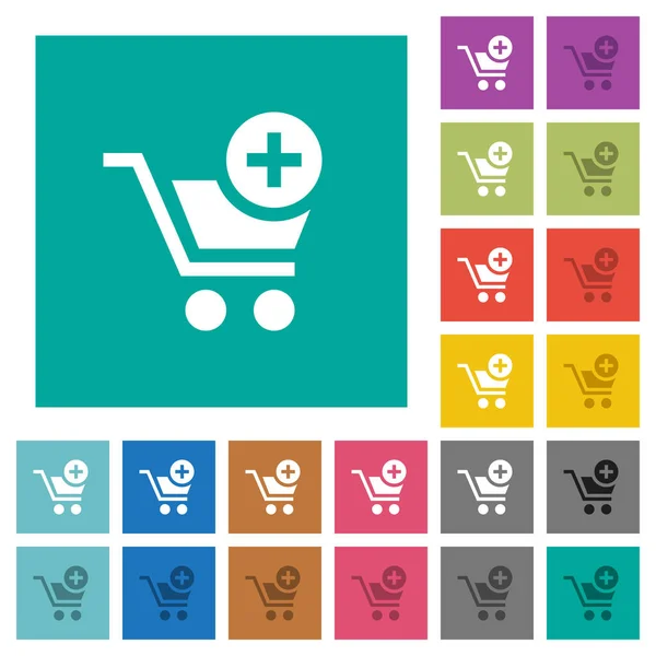 Add Item Cart Multi Colored Flat Icons Plain Square Backgrounds — Stock Vector