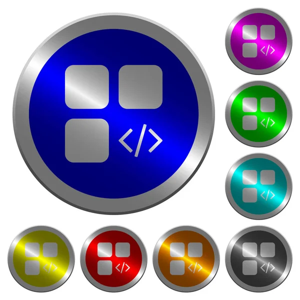 Icônes Programmation Des Composants Sur Des Boutons Ronds Lumineux Acier — Image vectorielle