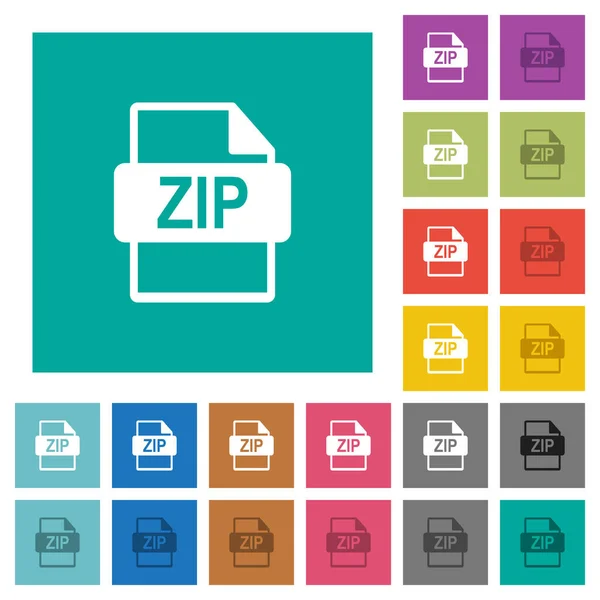 Zip 文件格式在普通正方形背景上的多色平面图标 包含悬停或活动效果的白色和深色图标变体 — 图库矢量图片