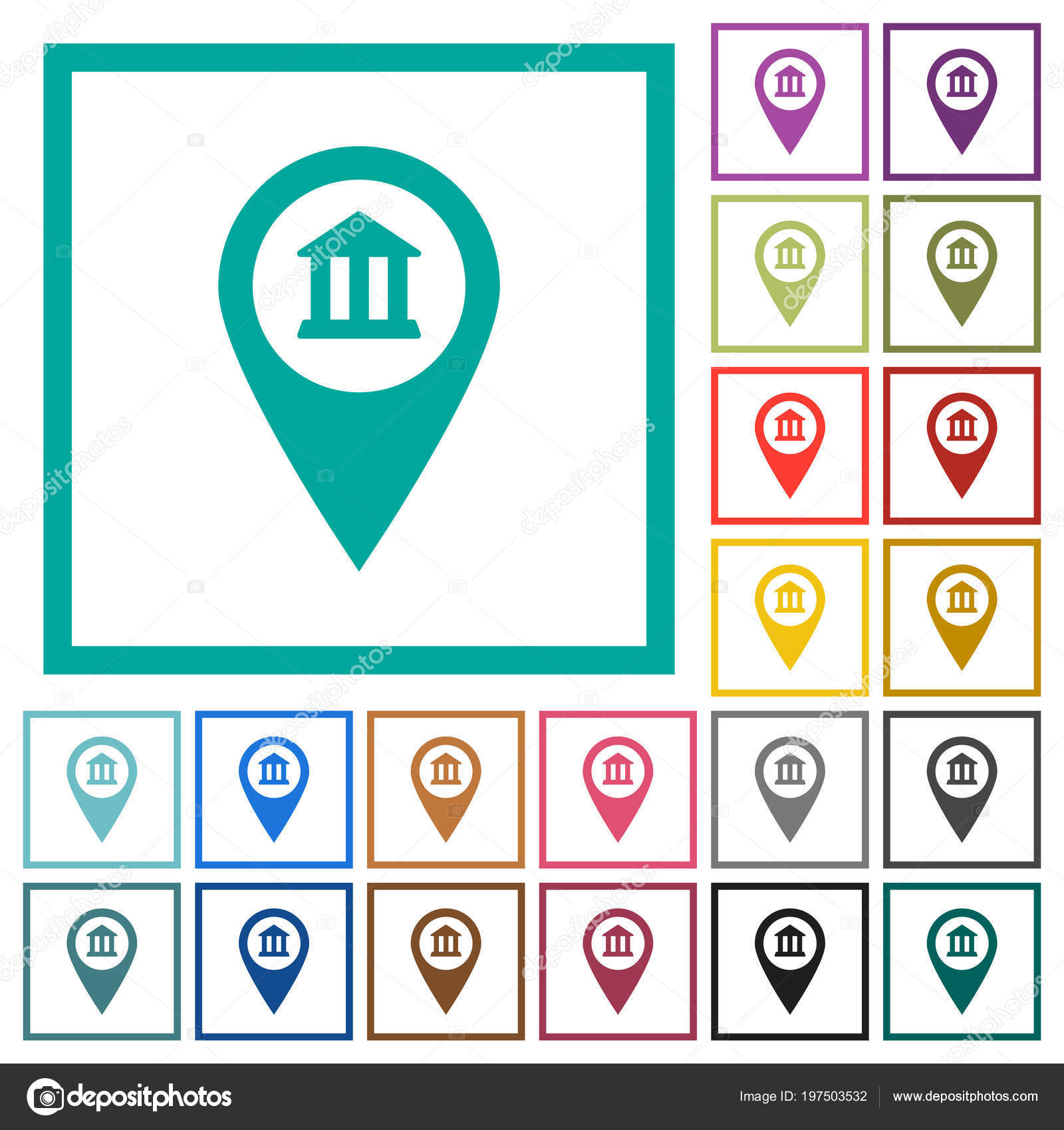 Bank Office Gps Map Location Flat Color Icons Quadrant Frames Stock ...