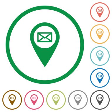 Gps harita yer düz renk simgeleri beyaz arka plan üzerinde yuvarlak özetliyor adresidir