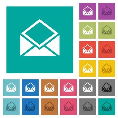 Açık posta çok düz simgeler düz kare arka plan üzerinde renkli. Beyaz ve koyu kutsal kişilerin resmi varyasyon hover veya etkin efektleri dahil.