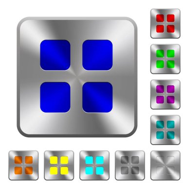 Büyük küçük resim görünümü modu simgeleri Yuvarlatılmış kare parlak çelik düğmeler üzerinde kazınmış.