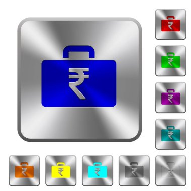 Hindistan Rupisi çanta Yuvarlatılmış kare parlak çelik düğmeler üzerinde oyulmuş simgeler
