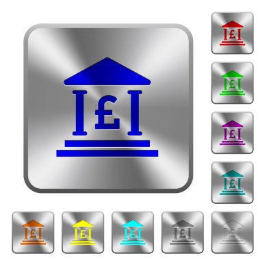 Lirası banka office simgeleri Yuvarlatılmış kare parlak çelik düğmeler üzerinde kazınmış.