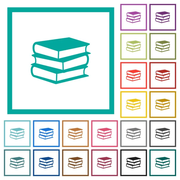 Livres Des Icônes Plates Couleur Avec Des Cadres Quadrants Sur — Image vectorielle