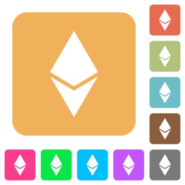 Ethereum dijital cryptocurrency düz simgeleri Yuvarlatılmış kare canlı renkli arka planlar.