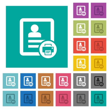 Yazdırma iletişim Çoklu düz simgeler düz kare arka plan üzerinde renkli. Beyaz ve koyu kutsal kişilerin resmi varyasyon hover veya etkin efektleri dahil.