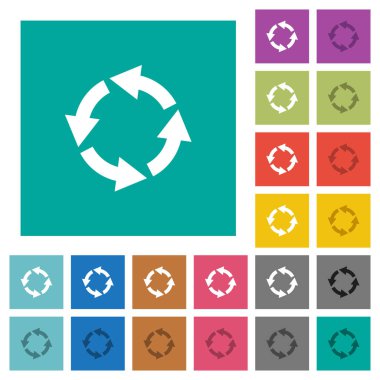 Döndürme sol çok düz simgeler düz kare arka plan üzerinde renkli. Beyaz ve koyu kutsal kişilerin resmi varyasyon hover veya etkin efektleri dahil.