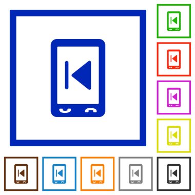 Kare kare beyaz arka plan üzerinde mobil medya düz renk simgeleri