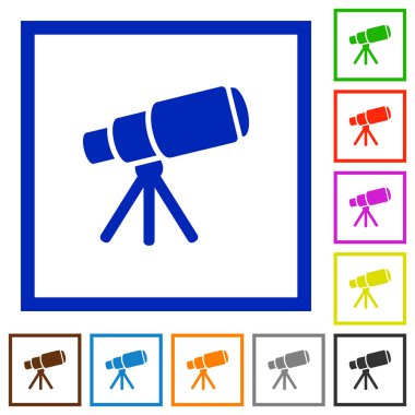 Kare kare beyaz arka plan üzerinde Uzay Teleskobu düz renk simgeleri