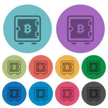Yuvarlak Bitcoin güçlü bir kutu daha koyu düz simgeler renk arka plan
