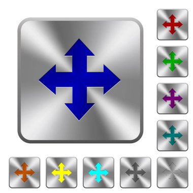 Taşıma aracı simgeler Yuvarlatılmış kare parlak çelik düğmeler üzerinde kazınmış.