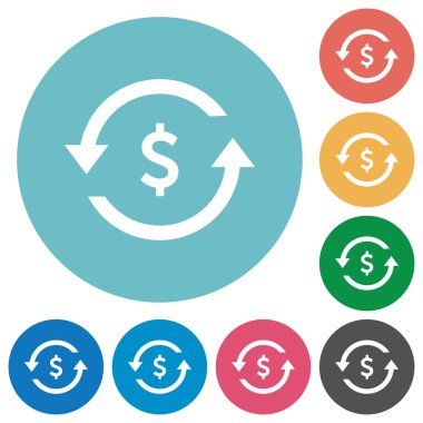 Dolar ödemek geri düz beyaz simgeler üzerinde yuvarlak renkli arka planlar