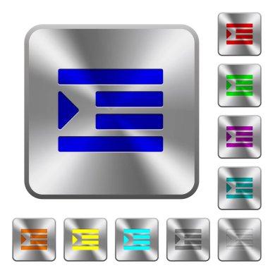 Artış metin girinti simgeler Yuvarlatılmış kare parlak çelik düğmeler üzerinde kazınmış.