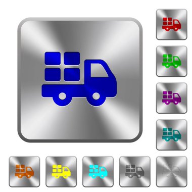 Yuvarlatılmış kare parlak çelik düğmeler üzerinde oyulmuş simgeleri taşıma