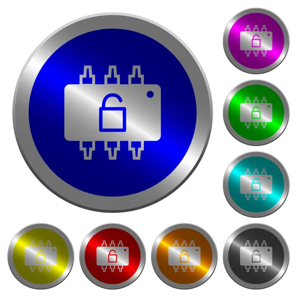 Iconos Desbloqueados Hardware Botones Redondos Acero Color Parecido Monedas Luminosas — Vector de stock