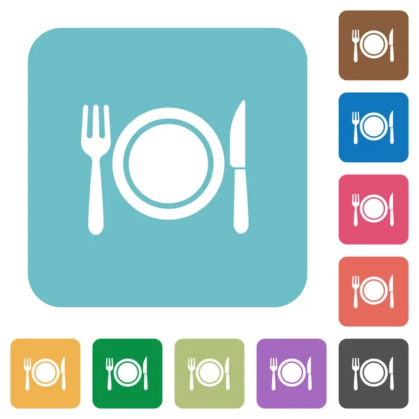 Diner Wit Plat Pictogrammen Kleur Afgerond Vierkant Achtergronden — Stockvector
