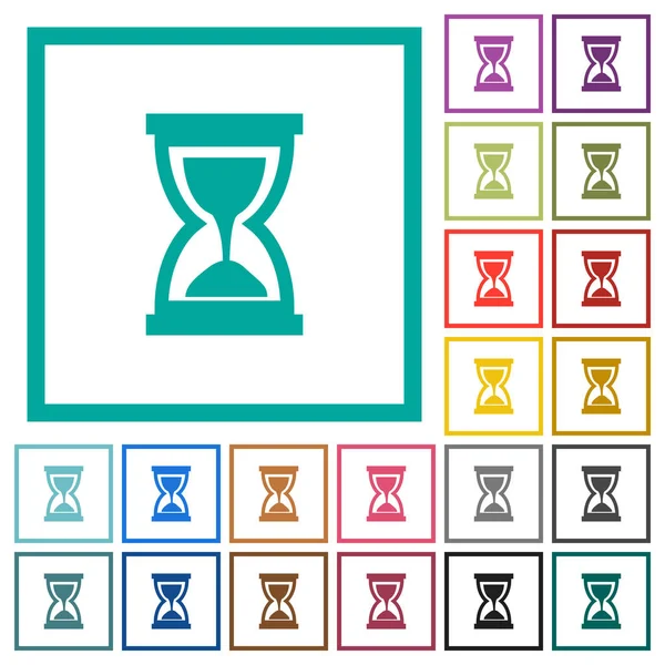 Timeglas Flad Farve Ikoner Med Kvadrant Rammer Hvid Baggrund – Stock-vektor