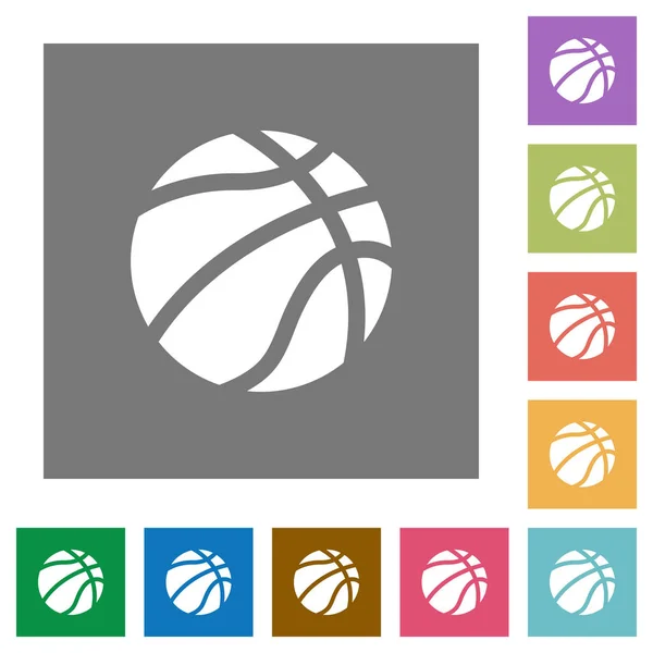 Basketball Flache Symbole Auf Einfachen Quadratischen Hintergründen — Stockvektor