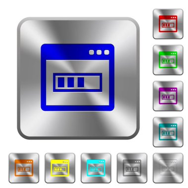 Uygulamayı yüklemeden simgeleri Yuvarlatılmış kare parlak çelik düğmeler üzerinde oyulmuş