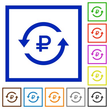 Kare kare beyaz arka plan üzerinde Rublesi ödeme geri düz renk simgeleri