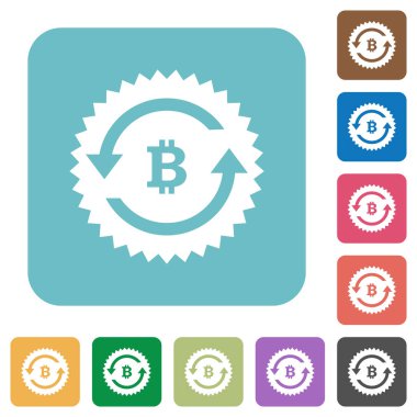 Bitcoin ödeme geri kare arka planlar renk etiket beyaz düz simgeleri yuvarlak garanti