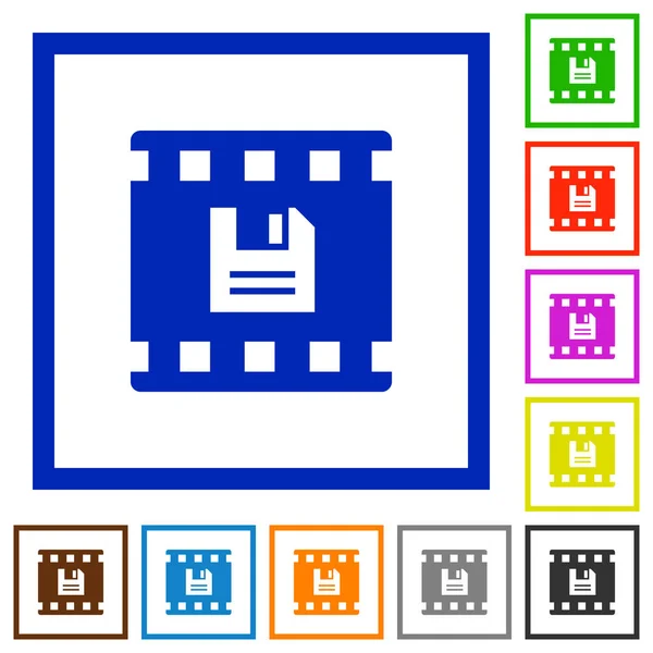 Εξοικονομήστε Ταινία Επίπεδη Χρώματος Εικονίδια Τετράγωνο Καρέ Λευκό Φόντο — Διανυσματικό Αρχείο