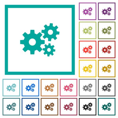 Çeyreği kare beyaz arka plan üzerinde renkli simgelerle vites düz