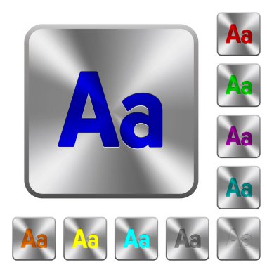 Yazı tipi boyutunu Yuvarlatılmış kare parlak çelik düğmeler üzerinde oyulmuş simgeler